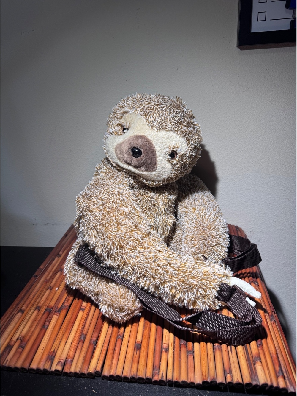 Plush Sloth Backpack Stuffed Animal Brown Zipper Storage Adjustable Straps